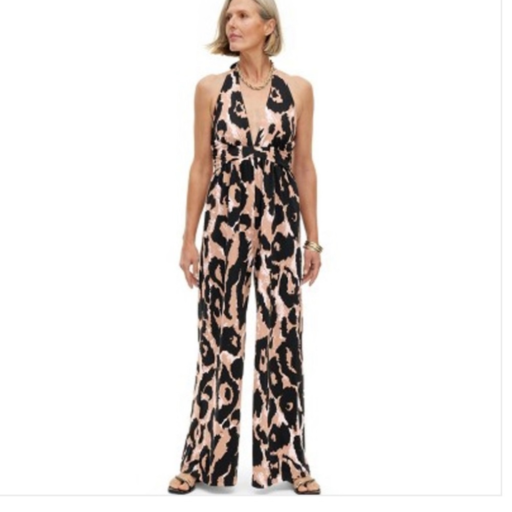 Women's size Medium Halter Leopard Neutral Jumpsuit - DVF Target